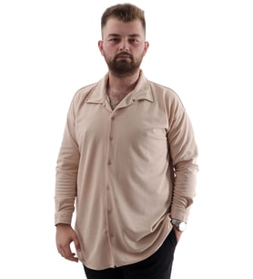 Mode XL Büyük Beden Erkek Gömlek Apas Yaka Uzun Kol JAKAR U24381 Bej