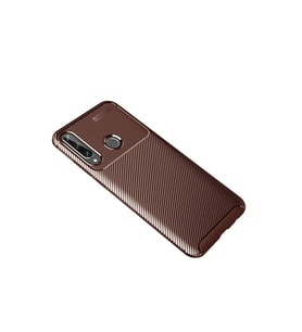 Huawei Y6P Kılıf Auto Focus Karbon Kapak - Kahverengi