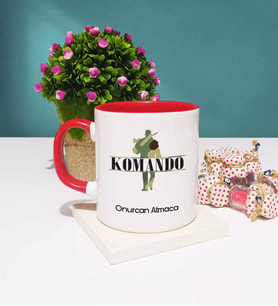 Komando Tasarımlı Kişiye Özel Hediye Komando Kupa Bardak Kırmızı