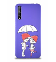 Huawei P Smart S Soft Premier Kapak Aşk Tasarımlı Silikon Kılıf - Mor (Şeffaf)