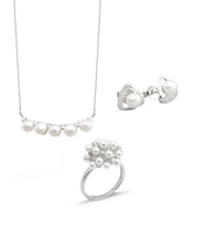 Special Luxury Pearl Kadın Gümüş Kolye Küpe Yüzük İnci Set
