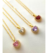 Kalp Swarovski Taşlı Zirkon Çerçeveli  Altın Kaplama Kolye (Kırmızı)