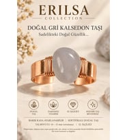 Sertifikalı Gri Kalsedon Taşı Yüzük Bakır Kasa Ayarlanabilir El İşçiliği Doğal Taş