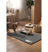 MAtGo Pati Beslenme Matı Balık Figürlü Su Geçirmez Kaymaz Gri Kedi Köpek Mama Paspası 50x70cm