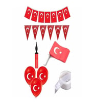 23 Nisan Süsleri Okul Kreş Süsleme Seti Türk Bayrağı Balon Çubuklu Bayrak