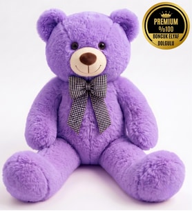 Peluş Ayıcık 90 cm – Papyonlu Büyük Boy Yumuşak Peluş Oyuncak - Hediye Ayı (Mor)