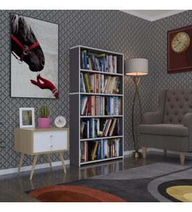 Kenzlife kitaplık süper ga 150*80*19 gri 5 katlı tek bölme çift bölme opsiyonlu ofis mutfak banyo dolabı arkalıksız (Karışık)