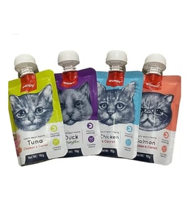 Wanpy Taze Ton Balıklı x Somonlu x Tavuklu x Ördekli Vitaminli Ezme Kedi Ödülü 90 Gr X 4 Adet