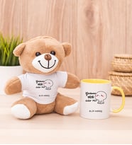 Kişiye Özel Garibanın Yüzü Gülür Mü Esprili Peluş Ayı ve Sarı Kupa