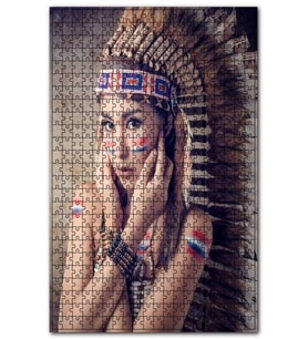 Cakapuzzle Kızılderili Giysili Kız Görseli Puzzle Yapboz MDF (Ahşap) (120 Parça)