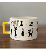 Cat Love Baskılı Sarı Kulplu C Fincan