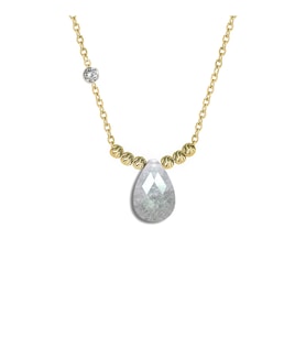 Demas Gold  Pirlanta 14 Ayar Altin Dorikalı Beyaz Quartz Renkli Damla Taşlı Kolye