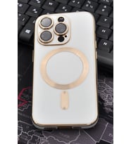 iPhone 14 Pro Max Uyumlu MagSafe Özellikli Lens Korumalı Lazerli Renkli Kılıf Krem