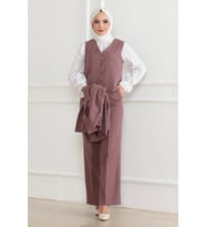 Yelekli Üçlü Takım Gül Kurusu 19222