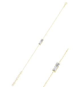 Gümüş altın yaldızlı baget kesim zirkon taşlı bileklik SGTL12067GOLD