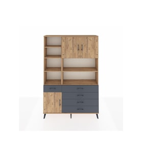 Arges Dolap 9 Raflı 5 Çekmeceli 3 Kapaklı 132x30x195 Çam-Çam/Antrasit