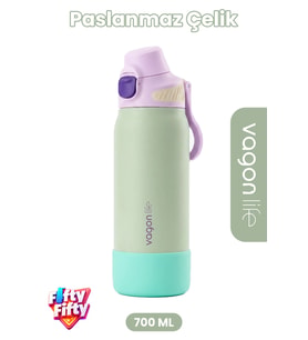 700 ML Tek Kapak Çift Kullanım Pipetli Rahat İçim Kulplu Paslanmaz Çelik Termos FFVGN1112-700ML