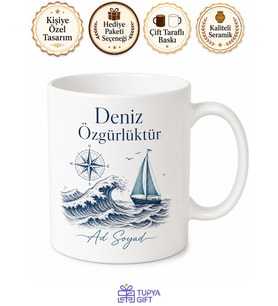 Kişiye Özel Deniz Tutkunu Baskılı Kupa Bardak İsimli Hediye