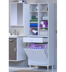 Eliusta Rule Sepetli Banyo/Mutfak Dolabı 55 cm Genişliğe Sahip 55x171x32,5 cm  Bir Sepetli Beyaz Dolap