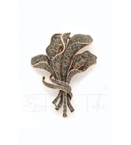 Bronz Renk Markazit Taşlı Buket Broş (Altın)