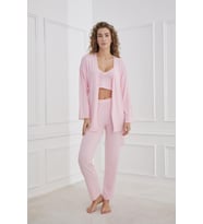 Kadın İp Askılı Sabahlıklı 3'lü PijamaTakım  Pembe 80710-658