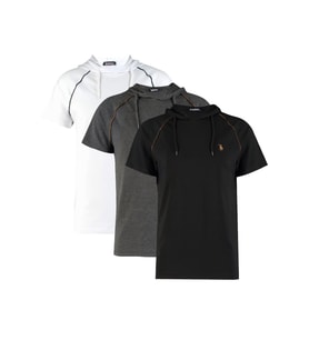 ÜÇLÜ SET T8570 DEWBERRY KAPŞONLU ERKEK T-SHIRT-SİYAH-BEYAZ-ANTRASİT