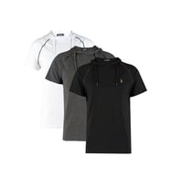 ÜÇLÜ SET T8570 DEWBERRY KAPŞONLU ERKEK T-SHIRT-SİYAH-BEYAZ-ANTRASİT