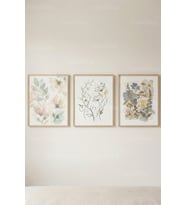 Pastel Çiçekler Minimal 3’lü Ahşap Çerçeveli Tablo Seti