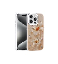 Apple iPhone 15 Pro Max Uyumlu Kılıf Çiçek Desenli Parlak Taşlı Sert Silikon Zore Garden Kapak (Açık Pembe)