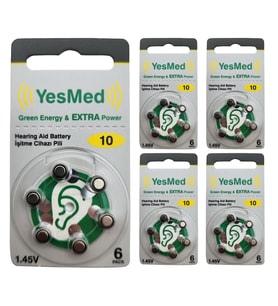 YesMed Extra Power 10 Numara İşitme Cihazı Pili, Kulaklık Pili, Duyma Pili, Kulak Pili, Kulak Cihazı Pili (5 Paket x 6 Adet = 30 Adet Pil)