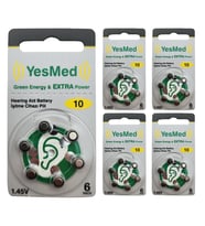 YesMed Extra Power 10 Numara İşitme Cihazı Pili, Kulaklık Pili, Duyma Pili, Kulak Pili, Kulak Cihazı Pili (5 Paket x 6 Adet = 30 Adet Pil)