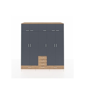Kronos Dolap 6 Raflı 6 Çekmeceli 4 Askılı 220x59x243 Çam-Antrasit/Çam