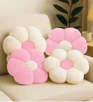 Oyuncak Ayıcı 4'lü Dekoratif Papatya Şeklinde Peluş Yastık 40 cm – Yumuşak ve Konforlu Tasarım (Pembe-Ekru)