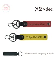 Kurumsal Çalışanlara Hediye, İsimli & Soyisimli 2’li Anahtarlık Seti, Nar Çiçeği-Sarı-Lacivert (Çok Renkli)