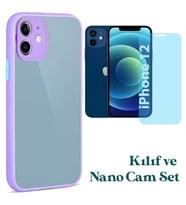 Apple iPhone 12 Uyumlu Montreal Kılıf Ve Nano Cam Ekran Koruyucu Set (Lila)