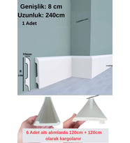8cmx240cm Munut PVC Süpürgelik Suya Neme Dayanıklı PVC Parke Seramik Salon Mutfak Süpürgeliği (Beyaz)