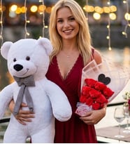 Jumbo Boy 100 cm Beyaz Peluş Ayıcık ve Ayıcık Buketi