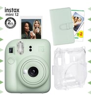 Instax mini 12 Yeşil Fotoğraf Makinesi-20'lu Film-Laporta Albüm ve Şeffaf Kılıf Seti