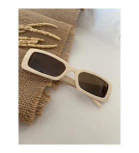 Vintage Model Baklava Desen Detaylı Krem Unisex Güneş Gözlüğü