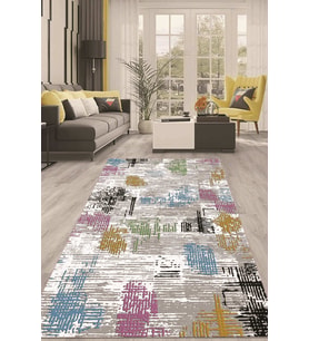 Dijital Kaymaz Taban Yıkanabilir Modern Renkli Salon Halısı Mutfak Halısı Yolluk ND-HT-105 (Çok Renkli)