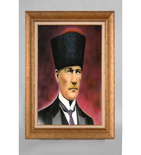 Altın Varaklı Paspartulu Çerçeveli Atatürk Tablo sd567