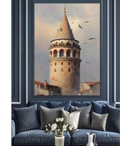 Galata Kulesi Suluboya Resim Dekoratif Kanvas - Mdf Ahşap Tablo