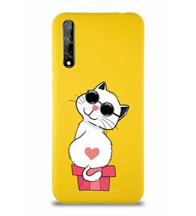 Huawei P Smart S Soft Premier Kapak Coolcat Tasarımlı Silikon Kılıf - Sarı (Şeffaf)