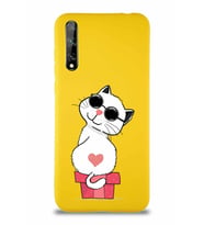Huawei P Smart S Soft Premier Kapak Coolcat Tasarımlı Silikon Kılıf - Sarı (Şeffaf)