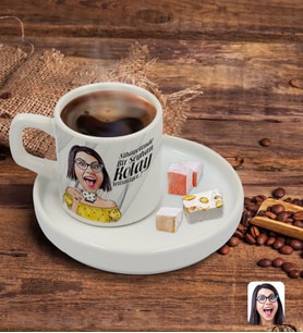 BK Gift Kişiye Özel Sunum Tabaklı Kadın Kolay Yetişmiyor Karikatürlü Türk Kahvesi Fincanı Model 9