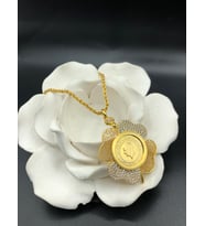 22 ayar altın kaplama kadın gold zirkon taşlı halat zincirli çeyrekli kolye modeli