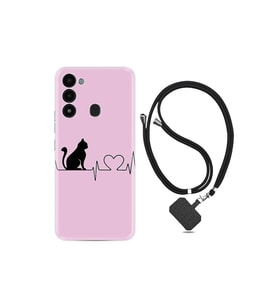 Spark 8c Kılıf Ipli Boyun Askılı Desenli Silikon Pink Cat Heart 1303