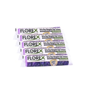 Florex 40 Litre Büzgülü Lavanta Kokulu Çöp Torbası Poşeti / 55 x 60 Cm. - 10 Adetlik 5 Rulo (Mor)