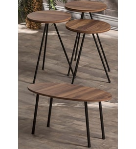 Zigon Sehpa Ve Orta Sehpa Set Metal Elips Ceviz