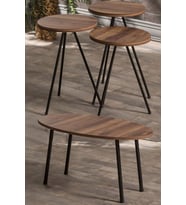 Zigon Sehpa Ve Orta Sehpa Set Metal Elips Ceviz